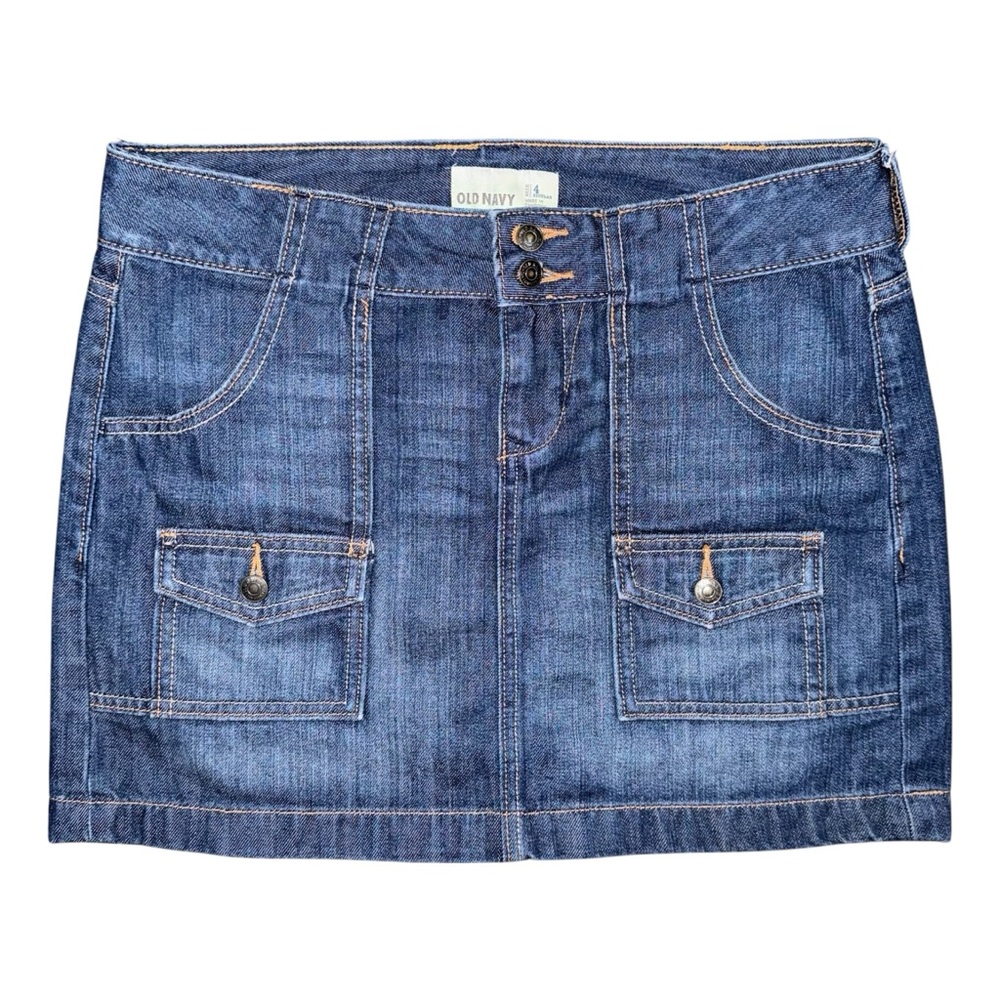 Vintage Y2K Old Navy Denim Mini Skirt Cargo Utility Patch Pocket Sz 4 Streetwear